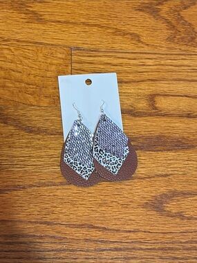 Brown and Silver Leopard Layered Teardrop Earrings